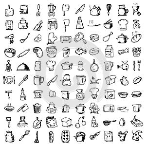 Food , kitchen tools - doodles set