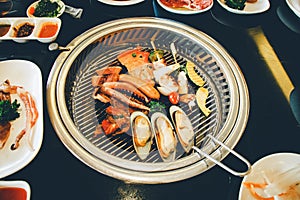 Food on Korean BBQ grill
