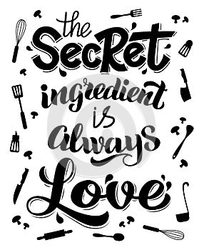 Food lettering poster. Typography cooking lettering, hand written kitchen quote. Food lettering banner vector