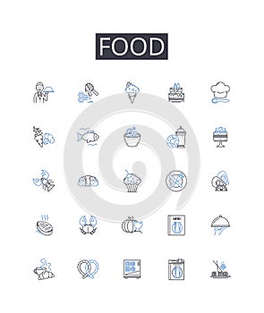 Food line icons collection. Beverage, Cuisine, Grub, Nourishment, Repast, Chow, Eats vector and linear illustration