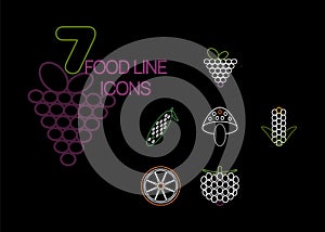 FOOD LINE ICONS SET 50 COLOR on BLACK