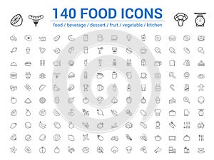 140 food line icons set. Vector illustration