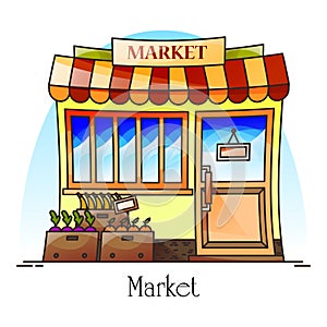 Food market or bazaar with grocery, food store