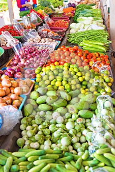 Food market with fruit and vegetable stall