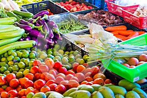 Food market with fruit and vegetable stall