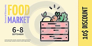 Food Market Gift Voucher Coupon Placard Poster Banner Card. Vector