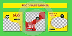 Food menu banner social media post. Set of editable social media post frames templates banners for promotion on the food menu.