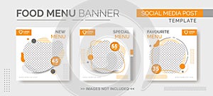 Food Menu Banner Template, Social Media  Food Tamplate, Instagram Post Food Template with orange and gray color