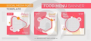 Food Menu Banner Template, Social Media  Food Tamplate, Instagram Post Food Template with pink and orange color