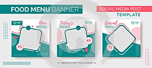 Food Menu Banner Template, Social Media  Food Tamplate, Instagram Post Food Template with tosca and pink color