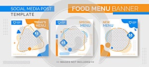 Food Menu Banner Template, Social Media  Food Tamplate, Instagram Post Food Template with blue and orange color photo
