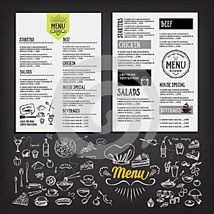 Food menu, restaurant template design. Flyer cafe. Brochure vint