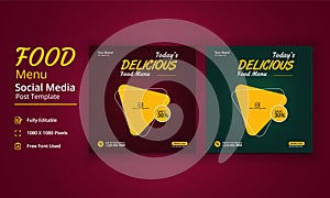 Food Menu Social Media Post Template, today Delicious Food Menu story, Restaurant Social Media Post