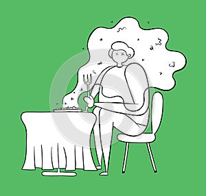 The food ordered in the restaurant smells very bad. Vector illustration