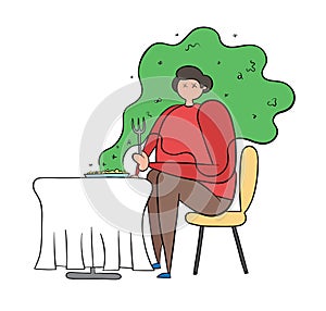 The food ordered in the restaurant smells very bad. Vector illustration