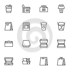 Food packaging line icons set,