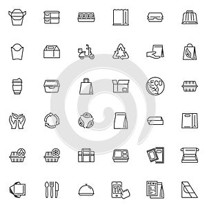 Food packaging line icons set