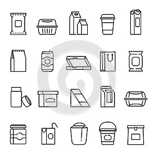 Food packaging symbols, line art icon set