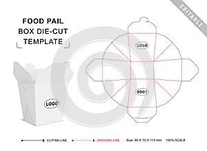 Food pail box die cut template, packaging die cut template, 3d box, keyline