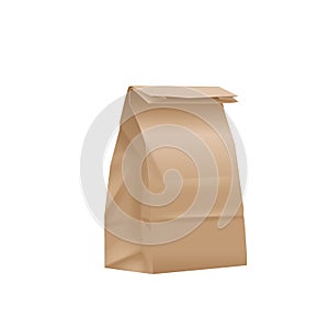 Food paper bag package 3d mockup template. Isolated brown paper bag pouch for takeaway bakery