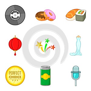 Food for party icons set, cartoon style