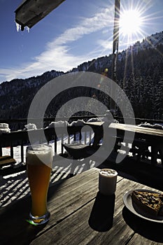 Food on patio at ski resort