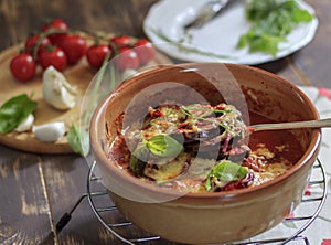 Food Photo with baked eggplant aubergine