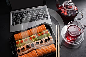 Food photo sushi rolls japanese cuisine concept