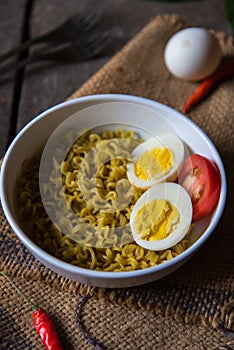 Food photography background instant maggi noodles.