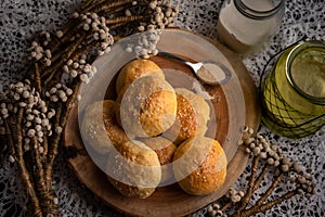 Food photography. beautiful buns on a tray