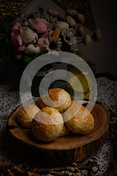 Food photography. beautiful buns on a tray