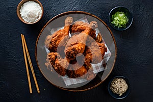 Food photography display Korean fried chicken, a mouthwatering delight