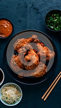 Food photography display Korean fried chicken, a mouthwatering delight