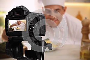 Food photography. Shooting of chef with dish