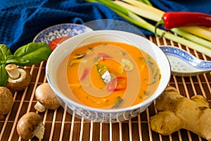 Food photography of a vegan sea vegetable tom yum Thai soup