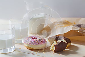 Food photos with milk and donuts