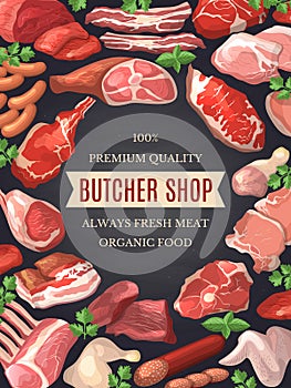Food pictures set. Illustrations of meat. Poster for butcher shop