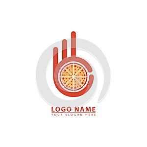 Food pizza and ok hand vector logo icon