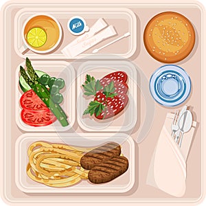 Food for plane passengers. Airplane lunch. Vector illustration