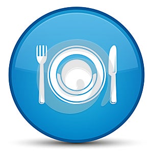 Food plate icon special cyan blue round button