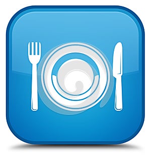 Food plate icon special cyan blue square button