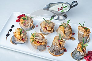 Food in plates on a white background