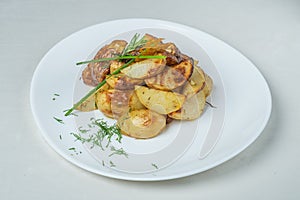 Food in plates on a white background