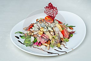 Food in plates on a white background