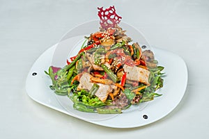 Food in plates on a white background