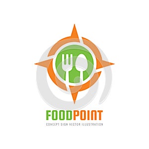 Food point - vector logo template concept illustration in flat style. Spoon, fork in rose wind sign. Graphic design element.