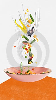 Food pop art photography. Surrealism. New ideas, crazy mood. Contemporary art collage. Concept of creativity