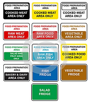 Food preparation area cooked meat area only icon. Food safety colour coded sign. Cooked meat area only symbol. flat style