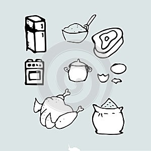 Food preparation products, cooking food idea, Hand drawn
