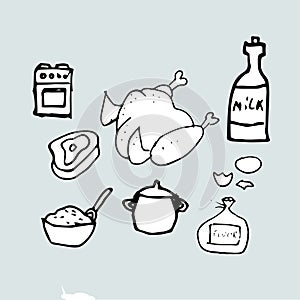 Food preparation products, cooking food idea, hand drawn template